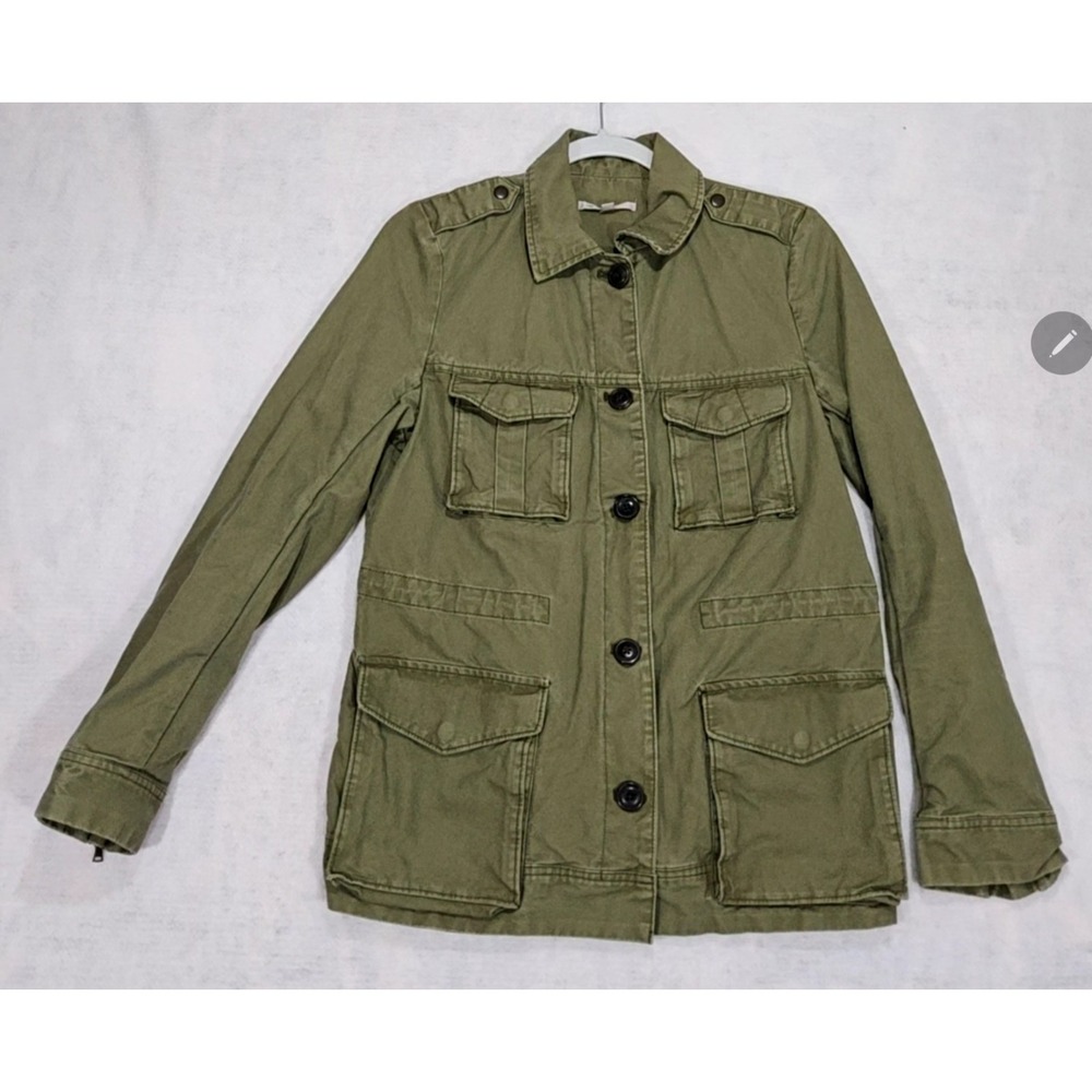 Gap Military Jacket Womans Sz S Utility Green Cargo Pockets 100% Cotton Spring
